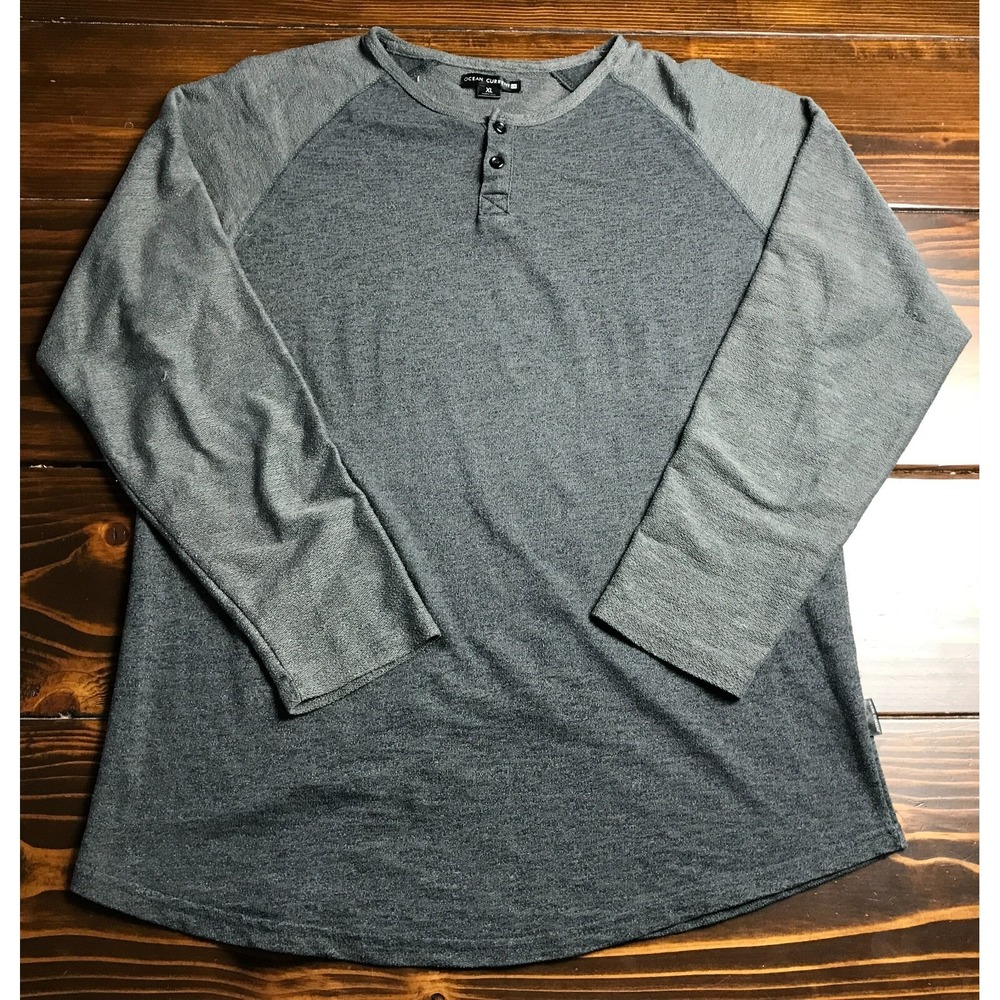 Ocean Current Shirt, Men's Size XL, Gray, Long Sleeve, Henley